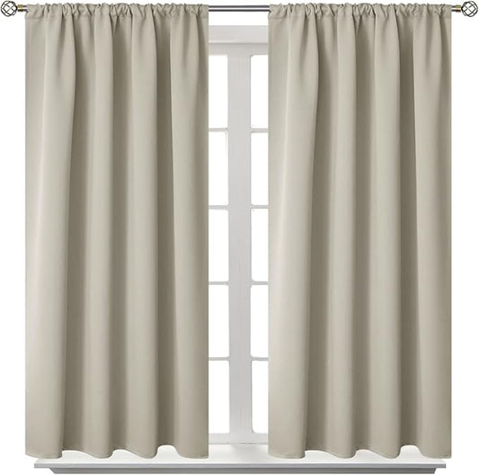 BGment Short Blackout Curtains 48 Inches Length - Rod Pocket Thermal Insulated Room Darkening Window Drapes for Kitchen Bedroom Bathroom, Light Camel, 2 Panels, 42 x 48 Inch