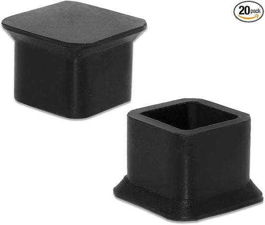 Flyshop Durable Non-Marking Silicone Chair Leg Caps Tips Floor Protectors Square Furniture Table Leg Covers, 20pcs, Black, 20 mm x 20 mm, 13/16" x 13/16"