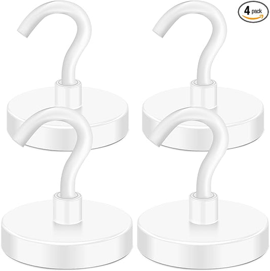 MIKEDE Magnetic Hooks Heavy Duty, 150LB Super Strong Magnetic Hooks for Cruise, Neodymium Earth Magnets with Hook for Hanging, Magnetic Metal Hanger for Fridge, Toolbox, Storage, (White, 4 Pack)