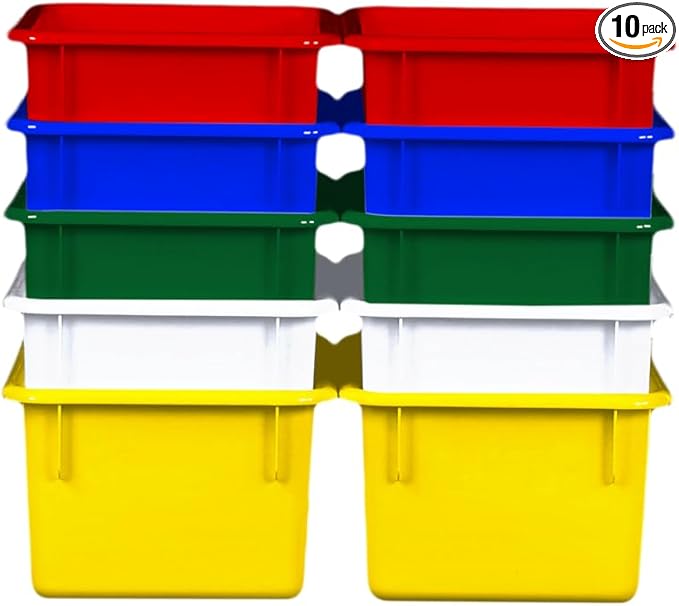 Wood Designs Cubby Storage Bin, Heavy Duty Plastic Containers for Kids Assorted Cubby Tray Set of 10