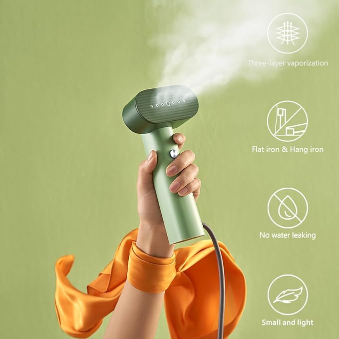 G6 2-in-1 Portable Steamer for Clothes and Iron for Clothes, Just 0.7lbs Lightly, 10 Minutes of Continuous Steam, 900W Light Steamer for travel and home (pink)