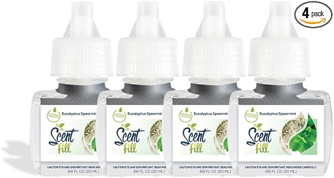 Scent Fill Eucalyptus Spearmint Plug in Air Freshener, 4 Scented Oil Refills