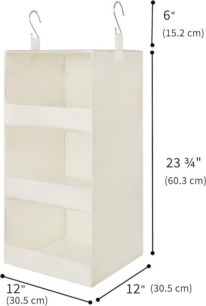 GRANNY SAYS 3-Shelf Hanging Organizer, Foldable Hanging Closet Storage, Hanging Shelves for Wardrobes & RV Closet, Beige, 29 ½" H X 12" W X 12" D, 1-Pack