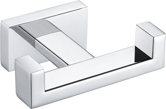 Angle Simple Bathroom Towel Hook, SUS 304 Stainless Steel Hand Towel Double Hook for Wall, Robe Coat Holder, Polished Chrome