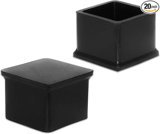 Flyshop Durable Non-Marking Silicone Chair Leg Caps Tips Floor Protectors Square Furniture Table Leg Covers, 20pcs, Black, 30 mm x 30 mm, 1-3/16" x 1-3/16"
