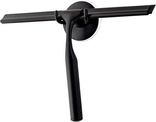 Ettori Shower Squeegee for Glass Doors, Squeegee for Shower Glass Door, Window and Car Glass, Mirrors - All-Purpose Stainless Steel Squeegee, 10 Inches and Black