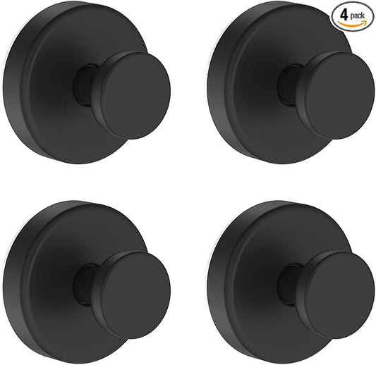 Suction Cup Hooks for Shower, Removable Towel Hooks for Bathroom Window Glass Door Wall, Bath Robe Looafh Hook for Hanging - 4 Pack, Black