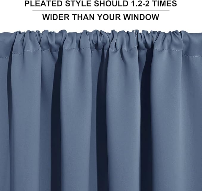 RYB HOME Blackout Curtains for Small Window - Thermal Insulated Noise Reducing Energy Efficiency Small Window Decor for Closet Basement Cafe, 52 inches Wide x 36 inches Long, Stone Blue, 1 Pair