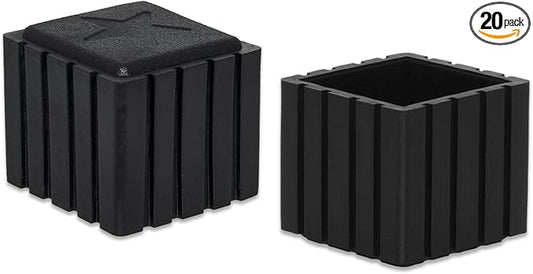 Flyshop Anti-Skid Non-Marking Synthetic Rubber Patio Chair Table Leg Caps Square Furniture Covers 20pcs, Black, 30 mm x 30 mm, 1-3/16" x 1-3/16"