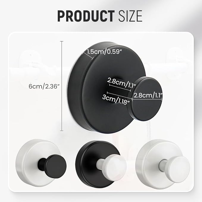 Suction Cup Hooks for Wreaths, 2025 New No Drill Suction Cup Hooks on Glass, Wreath Hanger for Front Door, Rustproof Hook Holder Towel Hook for Window Bathroom Mirrors Tile (1, Black A)