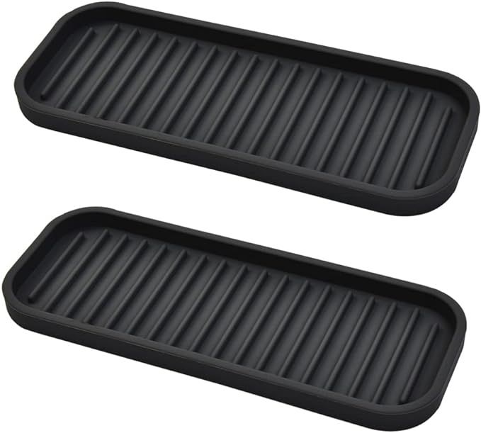 Silicone Sponge Holder Kitchen Sink Organizer Tray Dish Caddy Soap Dispenser, Scrubber Spoon Holder, Dishwashing Accessories (Black, 2 Pack)