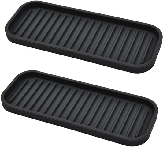 Silicone Sponge Holder Kitchen Sink Organizer Tray Dish Caddy Soap Dispenser, Scrubber Spoon Holder, Dishwashing Accessories (Black, 2 Pack)