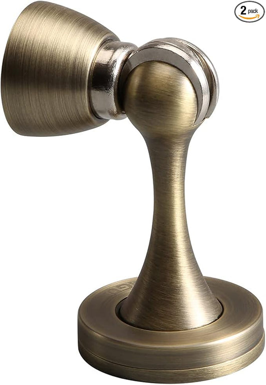YAGU Magnetic Door Stopper 2 Pack, Zinc Alloy Brushed Bronze Door Stops Door Catch Holder Wall Floor Mounted, Magnet Metal Soft-Catch