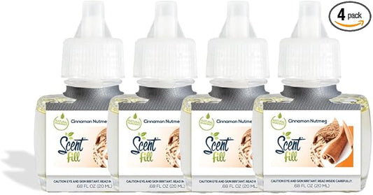 Scent Fill Sweet & Spicy Cinnamon Nutmeg Plug in Air Freshener, 4 Scented Oil Refills