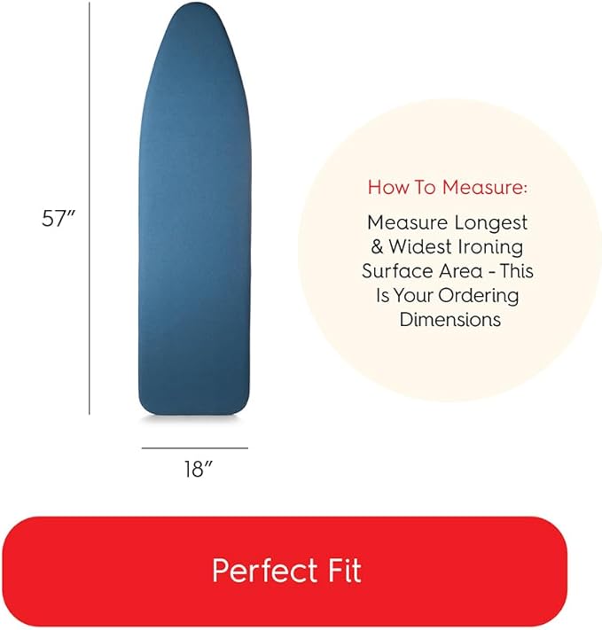 TIVIT Ironing Board Cover 18 x 57, Made in Italy. Performance Grade Titanium Coated Pro Grip Pad & Covers - Superior Scorch & Stain Resistance, High Heat Reflection, 3 Padded Layers 3 Fastener Straps