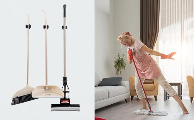 6PCS Broom and Mop Holder, Heavy Duty Garden Tool Organizer Rack Rake and Shovel Handle, Stainless Steel Mop Hanger. Wall Mounted Utility Rack with Screws, Silver.