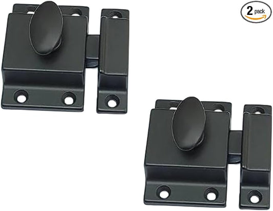 QCAA Traditional Large Oval Turn Cabinet Latch, Solid Brass, 2", for Cupboard & Other Furniture, Matte Black, 2 Pack, Made in Taiwan