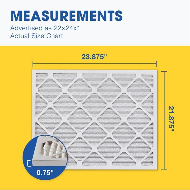 Aerostar 22x24x1 MERV 13 Pleated Air Filter, AC Furnace Air Filter, 6 Pack (Actual Size: 21 7/8" x 23 7/8" x 3/4")