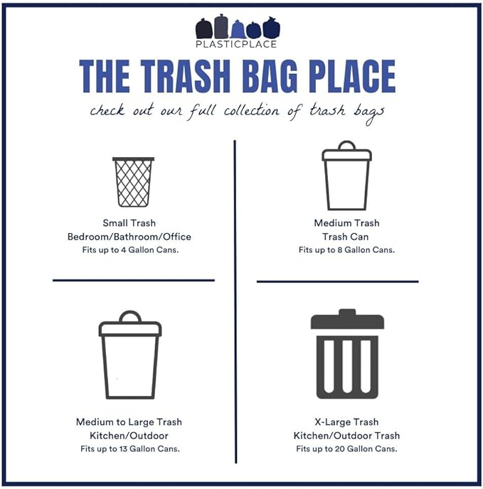 Plasticplace 12-16 Gallon Trash Bags │ 8 Microns │ Black High Density Liners │ 24" x 33" (1000 Count)
