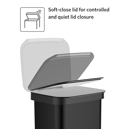 Glad Stainless Steel Step Trash Can, Series 2 with Clorox Protection - Large Black Kitchen Garbage Bin with Soft Close Lid, Foot Pedal and Waste Bag Roll Holder, 20 Gallon