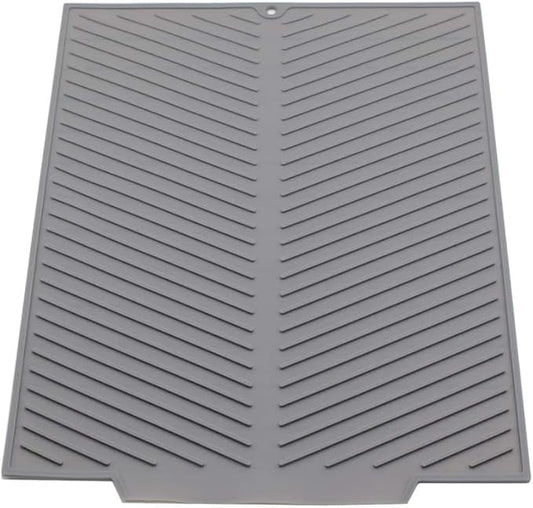 Silicone Dish Draining Mat, Eco Friendly Dish Drying Mat Kitchen Counter Anti-Skid and Heat Insulation Pad, Sink Drainer Mat with Dense Drainage Grooves (L (20"×16"))