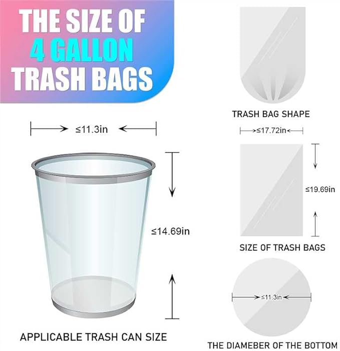 300 Count 4 Gallon Small Trash Bags - 15 Liter Colored Garbage Bags Unscented Wastebasket Liners Heavy Duty & Leakproof Plastic Can Liners for Bathroom Office Bedroom Toilet Car