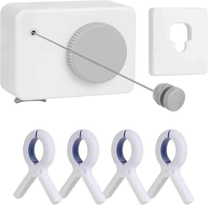 Retractable Clothesline Indoor/Outdoor, Anti-Sag for Drying Clothes Line Retracting Indoor/Outdoor, We Equipped This 13.8 Fts Laundry line Retractable with 4 Large Clips