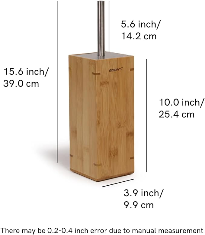 GOBAM Bamboo Toilet Bowl Cleaner with Holder for All Toilet Types - Hidden Stainless Steel Toilet Brush - Bathroom Cleaning Brushes - Toilet Accessories - Natural
