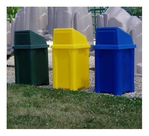 32 Gallon Square 100% Recycled Plastic Heavy Duty Outdoor Trash Can with Push Lid - Great for Schools and Businesses - Orange