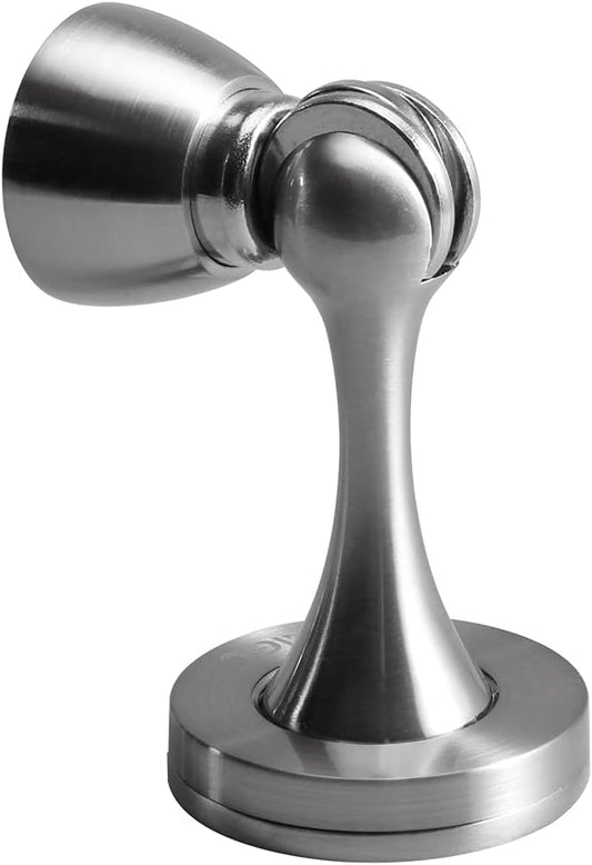 YAGU 1 Pack Silver Magnetic Door Stoppers Catch, Zinc Alloy Brushed Nickel Door Stops Holder Wall Floor Mounted, Magnet Metal Soft-Catch