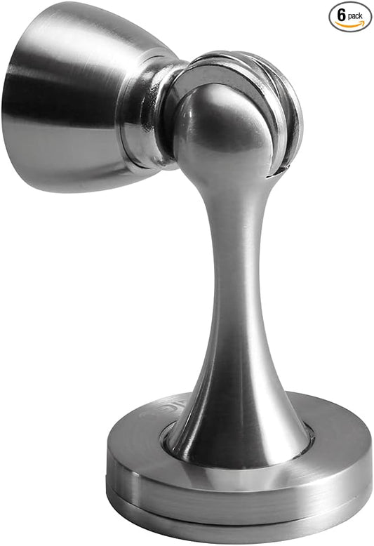 YAGU Silver Door Stopper 6 Pack Magnetic Door Stops Zinc Alloy Brushed Nickel Door Catch Door Holder Wall Floor Mounted Metal Soft-Catch