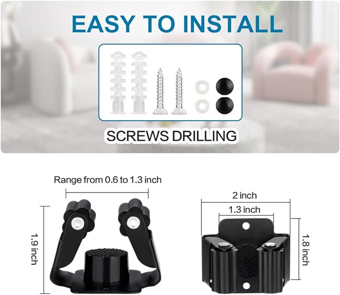 12PCS Broom and Mop Holder, Heavy Duty Garden Tool Organizer Rack Rake and Shovel Handle, Stainless Steel Mop Hanger. Wall Mounted Utility Rack with Screws, Silver