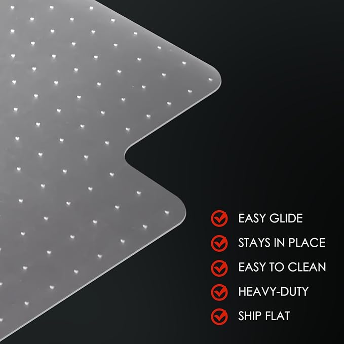 Kuyal Office Chair Mat for Carpet, 2 Pack 45x53 Clear Heavy Duty Computer Chair Mat with Lip, Under Desk Protector Carpeted Floors Mat, Easy Chair Movement,Ship Flat