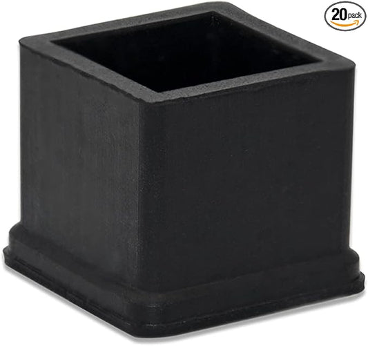 Flyshop Heavy Duty Non-Slip Rubber Leg Tips Floor Protectors Square Chair Leg Caps 25mm x 25mm (1" x 1") 20pcs Black