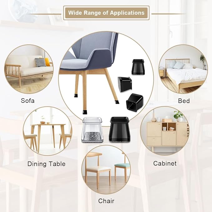 32 Pcs Square Chair Leg Protectors for Hardwood Floors,Felt Furniture Floor Protectors with Silicone Caps, Small Size (Fits Chair Legs with Side Length: 3/4" to 1")