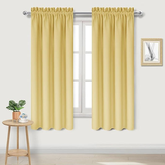 DWCN Blackout Curtains for Bedroom – Rod Pocket Thermal Insulated Noise Reducing Noise Reducing Drapes for Living Room, W 42 x L 63 Inch, 2 Panels, Light Yellow