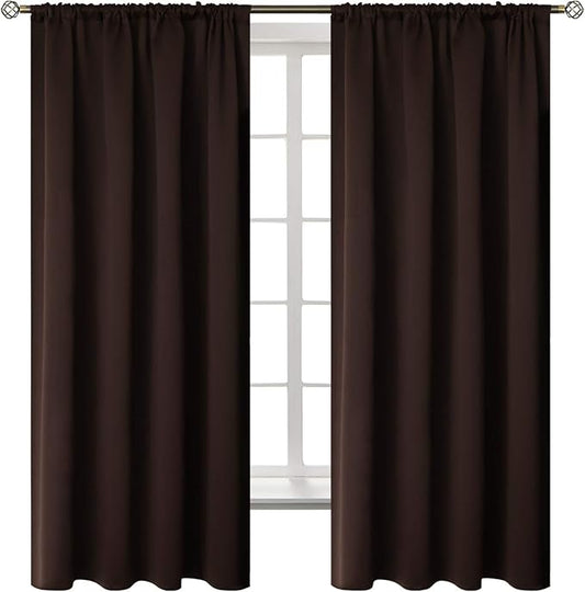 BGment Brown Blackout Curtains for Bedroom 63 Inch Length - Rod Pocket Thermal Insulated Room Darkening Drapes for Living Room Office, 52 x 63 Inch, 2 Panels, Brown