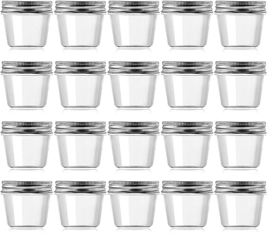 novelinks 4 oz Clear Plastic Jars with Screw-On Lids – Reusable Round Containers for Slime, Food, Spices, Crafts & Kitchen Organization – BPA-Free Storage Jars, 20 Pack