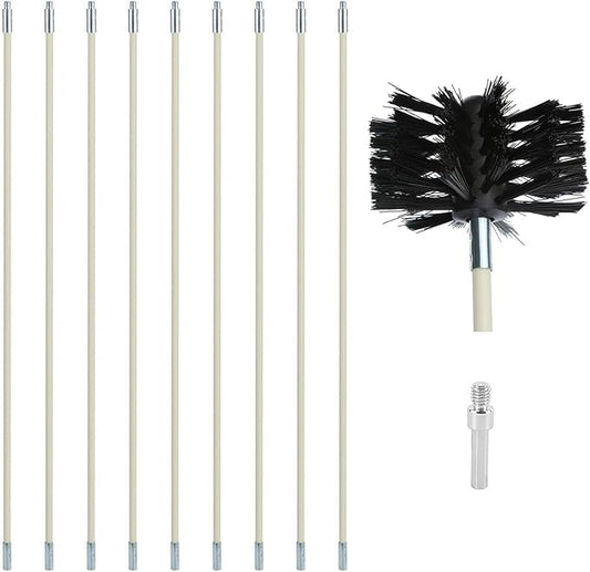12 Feet Stove Pipe Clean Brush Extension Rods Flexible Fireplace Chimney Brush Stove Pipe Brush Rod Rotary Air Duct Dryer Vent Cleaner Rods Flue Brush Chimney Sweep Kit with Brush Head