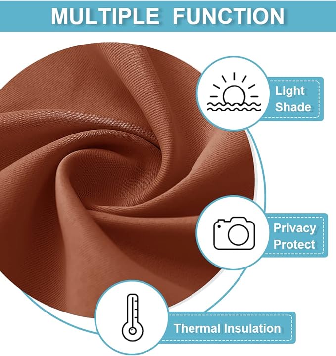 RYB HOME RV Curtains Blackout - Thermal Insulating Privacy Door Windows Camper Curtains for Kids Nursery RV Bunk Bedroom Windows Bathroom, Width 29 x Length 24, Burnt Orange, 2 Pcs