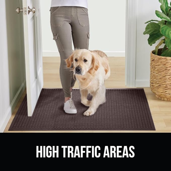 GORILLA GRIP Front Door Mat, Indoor Outdoor Ultra Absorbent HydroAbsorb Doormat, Absorbs Up to 1.7 Cups of Water, Stain and Fade Resistant, Rubber Backing Doormats, Captures Dirt, 29x17 Coffee