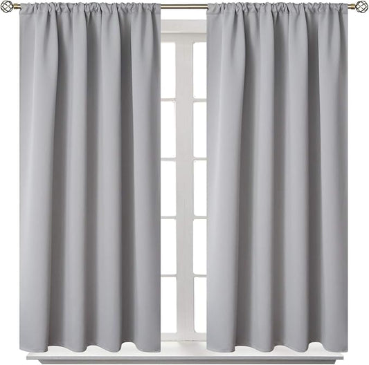 BGment Short Room Darkening Curtains 40 Inches Long for Kitchen - Rod Pocket Thermal Insulated Blackout Curtain Drapes for Small Bedroom Window, 42 x 40 Inch, 2 Panels, Light Grey