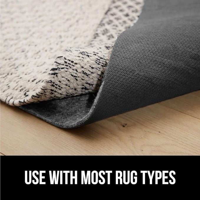GORILLA GRIP Felt and Natural Rubber Stay in Place Slip Resistant Rug Pad, 1/4in Thick, 5x8 FT Protective Padding Under Area Rugs, Cushioned Gripper Pads, Carpet Runners, Hardwood Floors Protection