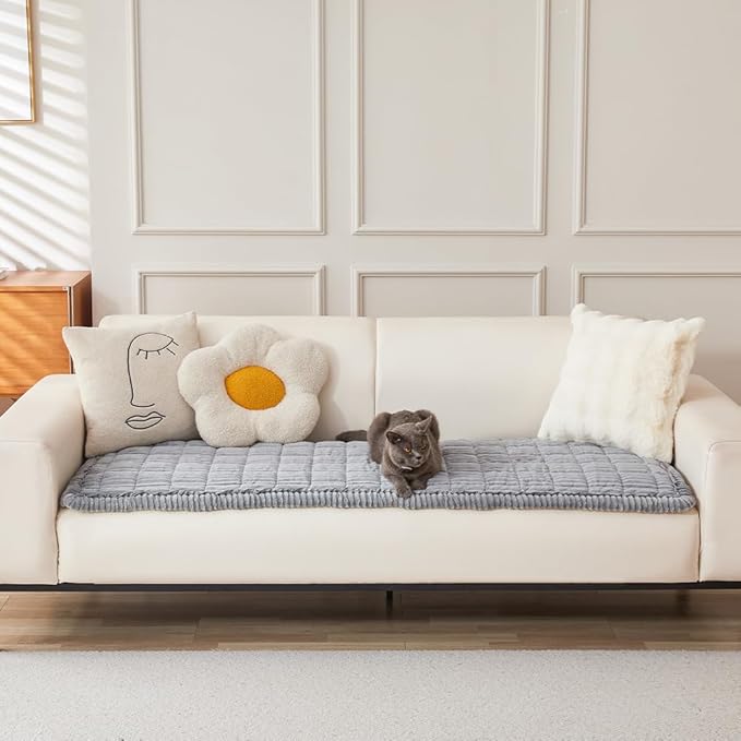 Couch Cover for Dogs Washable, Fuzzy Pet Couch Covers for 3 Cushion Sofa Pet Friendly, Non Slip Sofa Cover (Light Gray, 27.6" x 82.7"/70 x 210cm)