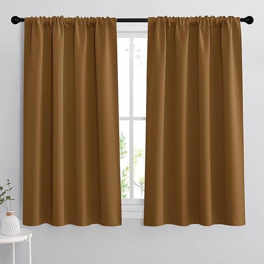 RYB HOME Bedroom Curtains Blackout - Light Block Energy Efficiency Small Window Treatment Drapes for Kitchen Dining Baby Nursery Morden Decor, W 42 x L 54 inch, Gold Brown, 2 Panels