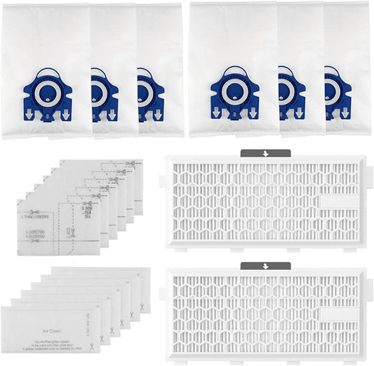 6 Packs GN 3D Airclean Bags Replacement for Miele Complete C2 C3 and S2, S5, S8, S400i Series Vacuums with 2 SF-HA 50 HEPA Filters, 6 AirClean Filter and 6 Pre-motor Protection Filter