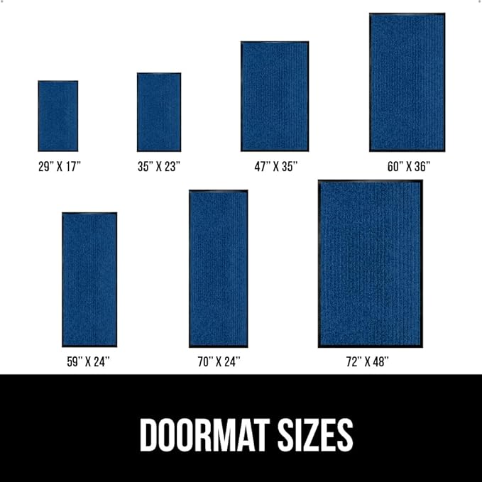 GORILLA GRIP Traffic Guard Door Mat, 70x24, Heavy Duty Welcome Mats, Commercial Office Space Doormat, Waterproof, Fade Resistant, Strong Rubber Backing, Low Profile, Shoe and Boot Scraper, Blue