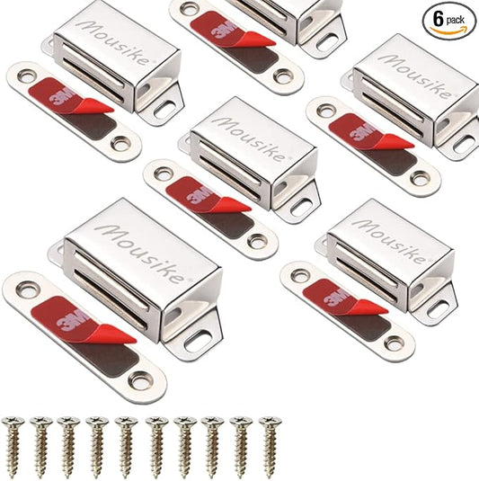 Mousike Cabinet Magnets 30lb Stainless Steel Magnetic Door Catch with Strong Magnetic for Kitchen Cupboard Wardrobe Closet Cabinet Door Drawer Latch(2.1"(Silver 6 Pack))