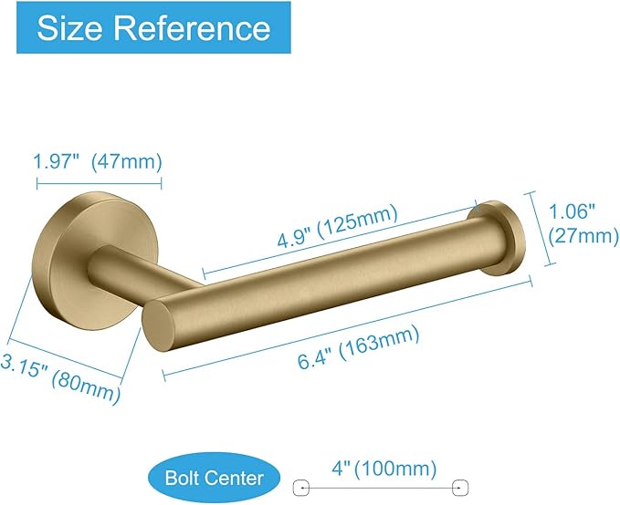 TASTOS Brushed Gold Toilet Paper Holder SUS304 Stainless Steel, Modern Round Tissue Roll Holders Wall Mount, Toilet Paper Roll Dispenser Bathroom 5 inch TP Holder for Kitchen Washroom
