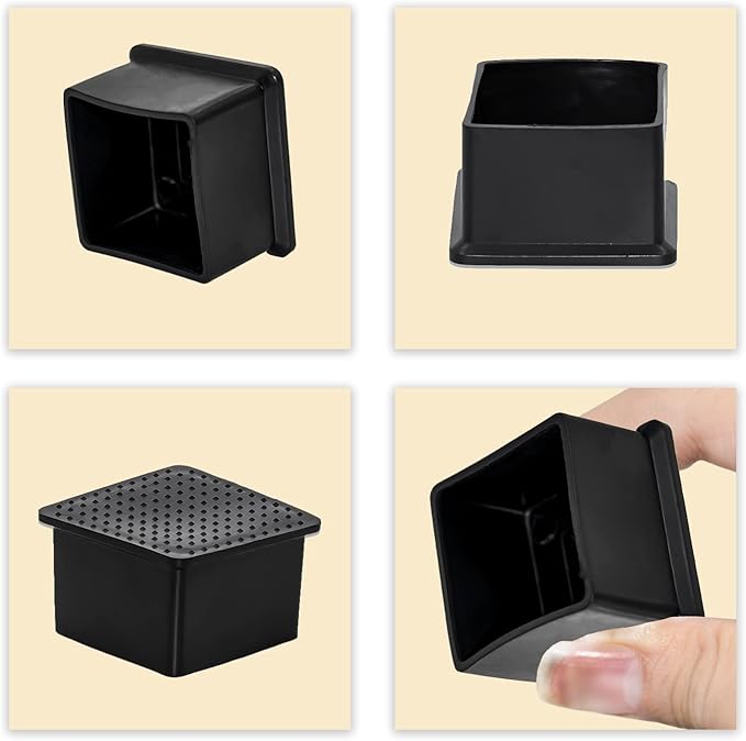 Flyshop Flexible Anti-Scratch PVC Patio Chair Table Leg Caps Tips Floor Protectors Square Furniture Covers, 20pcs, Black, 38 mm x 38 mm, 1-1/2" x 1-1/2"